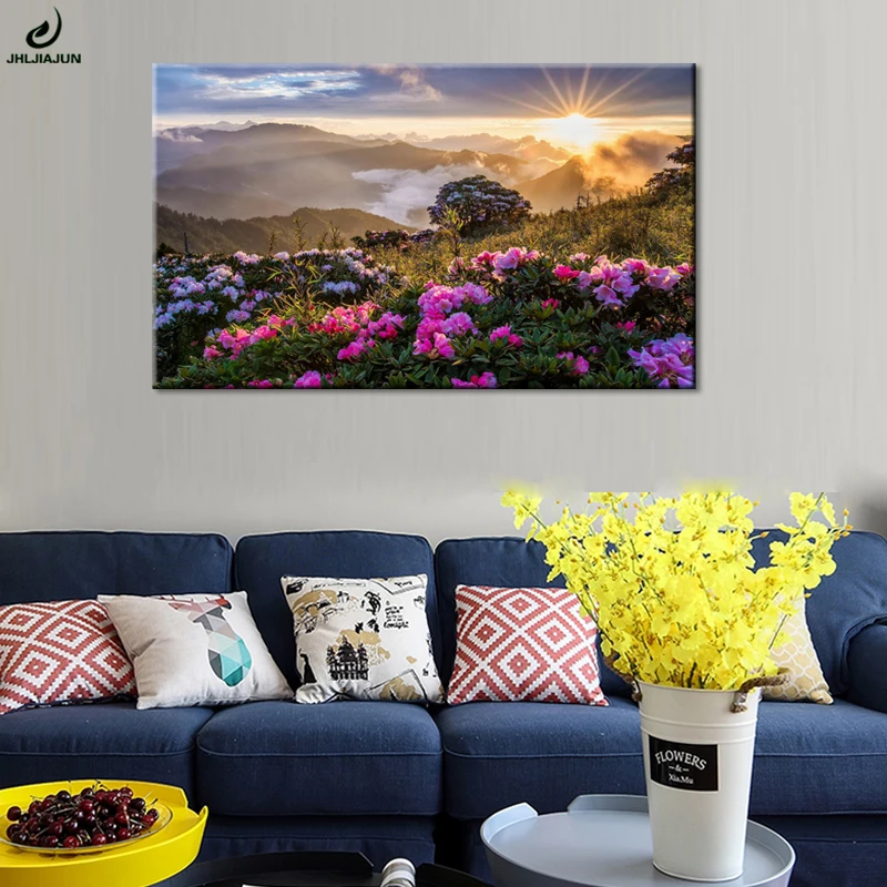 

JHLJIAJUN Canvas Painting Sunrise Flower Sea Nordic HD Wall Art Modular Print And Poster For Bedroom Dining Living Home Decor