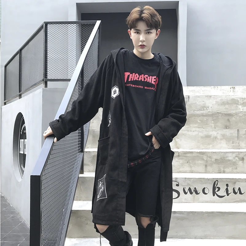 Новая мужская одежда M ~ 3XL 2019 модная Длинная ветровка с капюшоном свободная до