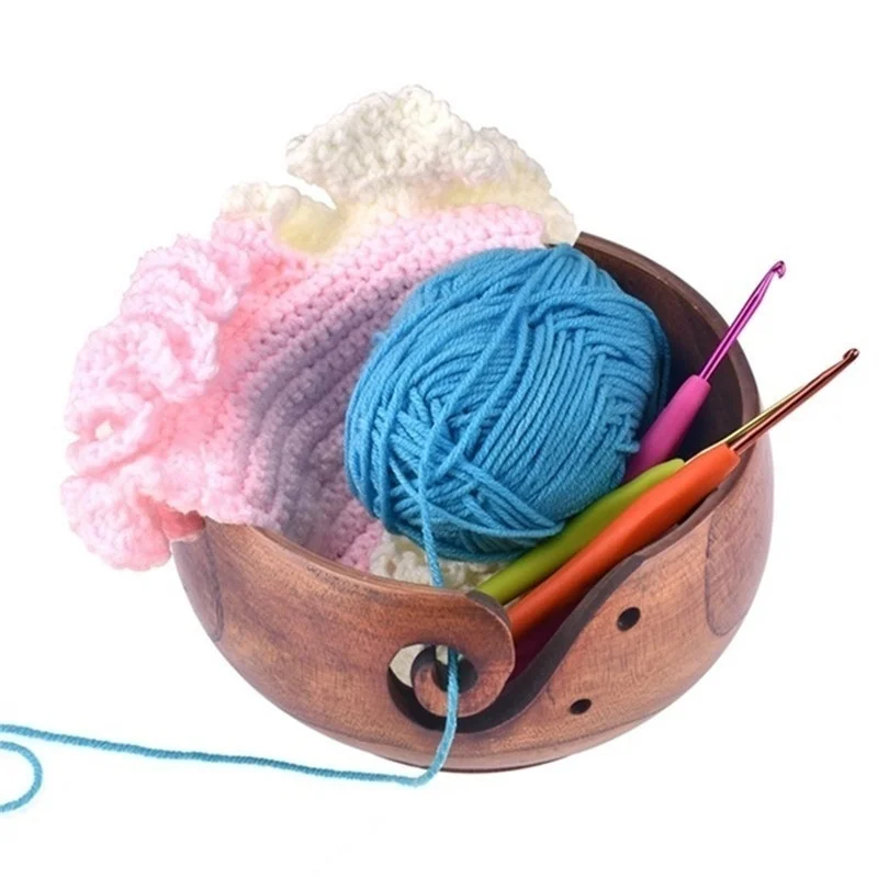Yarn Bowl Holder Wood Yarn Bowl Storage Non Slip Crochet Organizer Smooth Swirl Wool Sekin Knitting Project Needlework Accessory