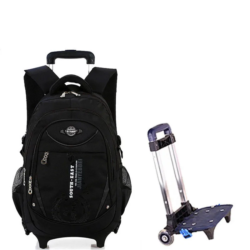 2 wheels black Детский рюкзак на колесиках 2/6, съемный водонепроницаемый рюкзак для мальчиков, детская школьная сумка на колесиках, рюкзак для путешествий mochilas - Цвет: 2 wheels black