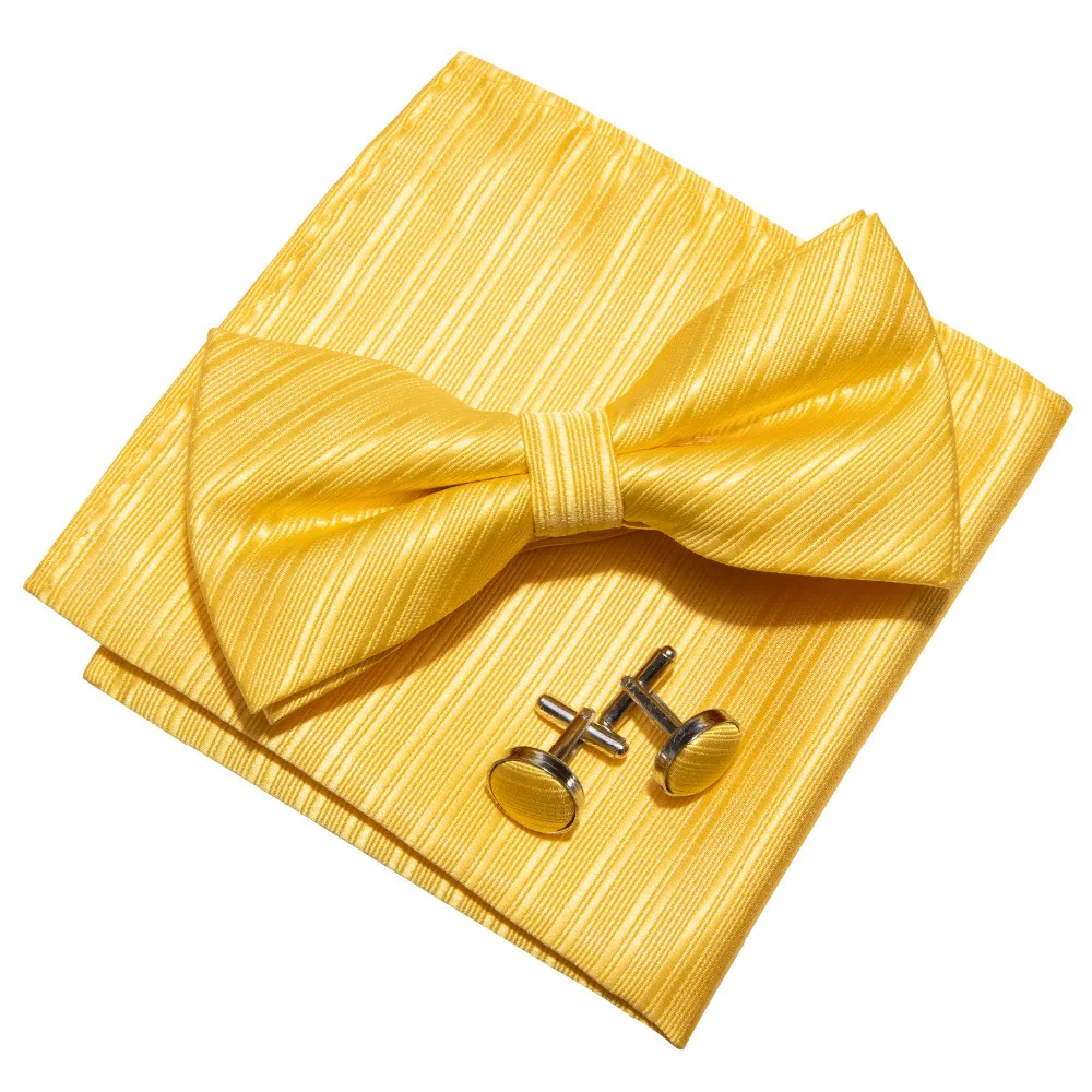 

LF-820 Barry.Wang Fashion Men`s Bowtie 100% Silk Yellow Solid Butterfly Bow Ties For Men Wedding Groom Party Mens Gift Gravata