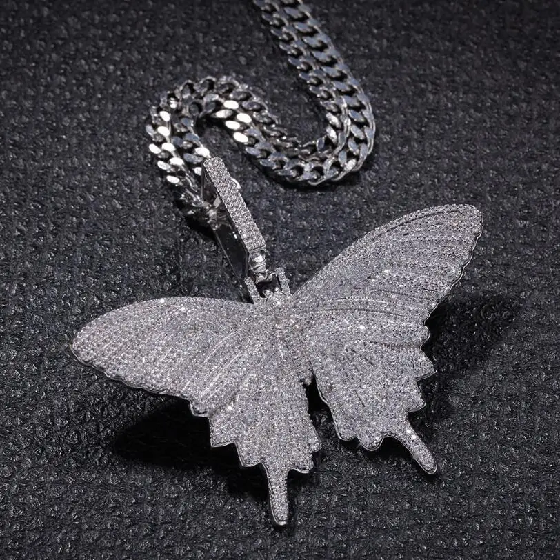 Bling Iced Out Butterfly Pendant Necklace For Men Women Gift Micro Pave AAA Cubic Zirconia Hip Hop | Украшения и аксессуары