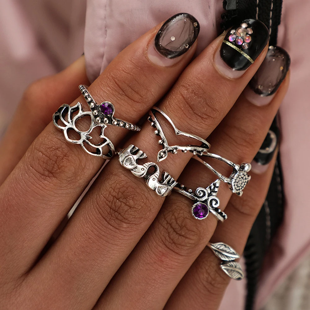 7 шт./компл. Богемия фиолетовый под старину лотоса черепаха слон листьев Корона