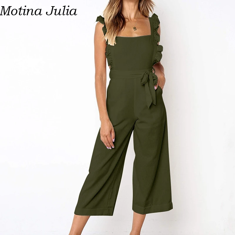 Motina Julia сексуальный комбинезон с рюшами поясом и бантом летний элегантный