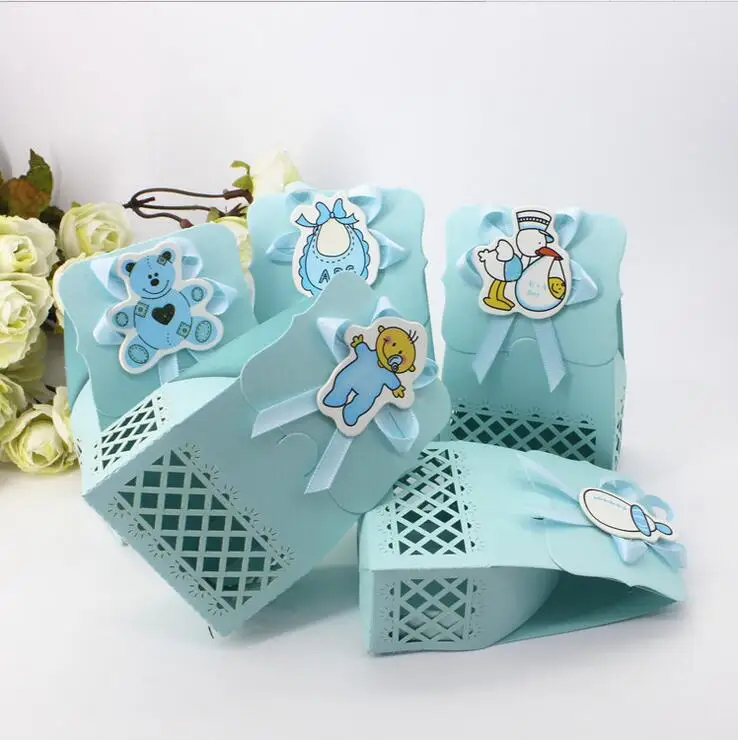 

60pcs Blue Baby Shower Favor Boxes Baptism Christening Birthday Gift Boxes Party Favors Candy Boxes baby shower souvenirs