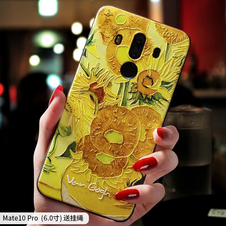 Van Gogh Sunflower Vegetable Field oil painting embossed Relief case For Huawei Mate 10 Pro 9 cover |