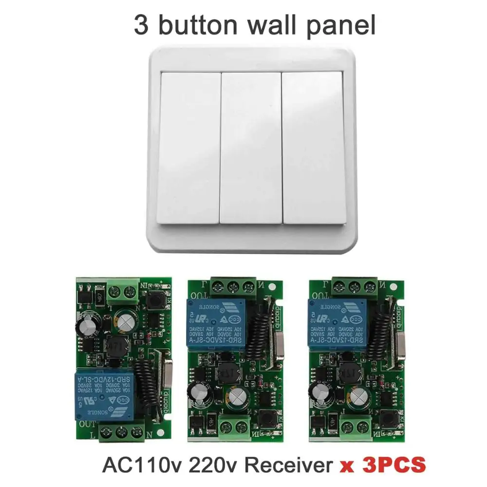 QIACHIP 433Mhz 110V 220V 1CH беспроводной пульт дистанционного управления релейный модуль приемника и пульт дистанционного управления s настенная панель радиочастотный передатчик - Цвет: 3 Button 3 Receiver