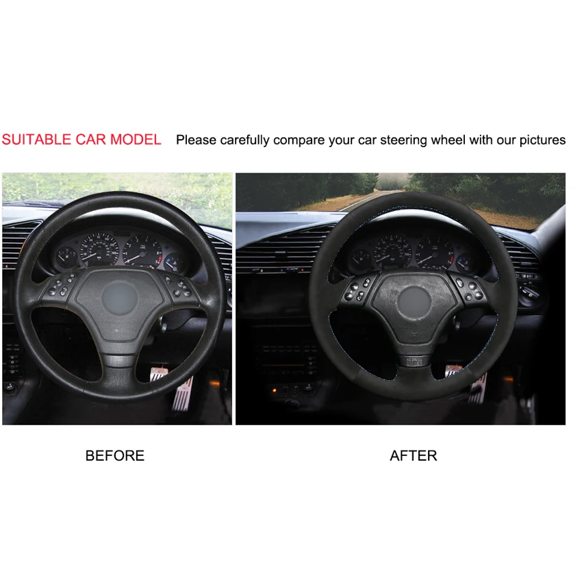 Ручной работы DIY черный замшевый кожаный чехол рулевого колеса автомобиля для BMW