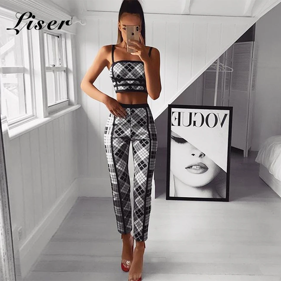 Женские облегающие брюки Liser элегантные в клетку без бретелек из двух частей для
