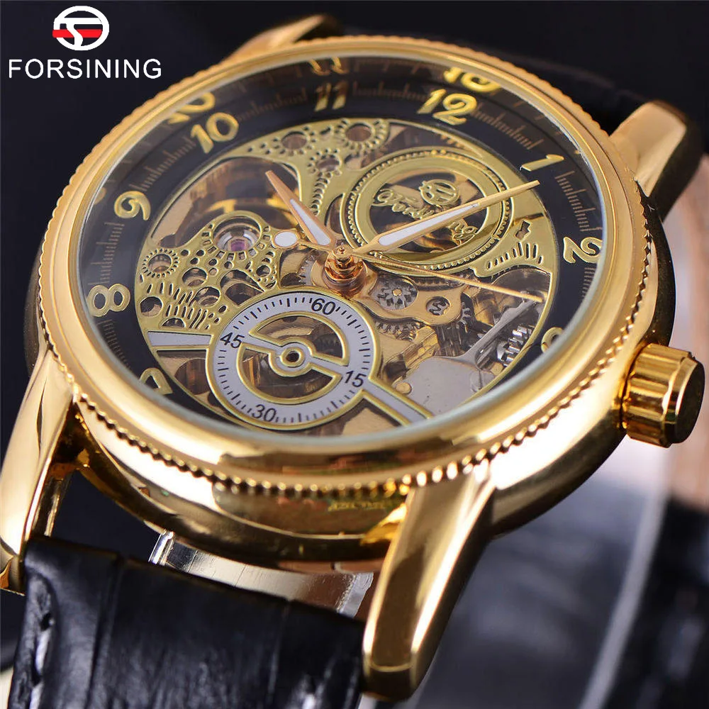 FORSINING автоматические механические часы 3D логотип мужские золотые Роскошные