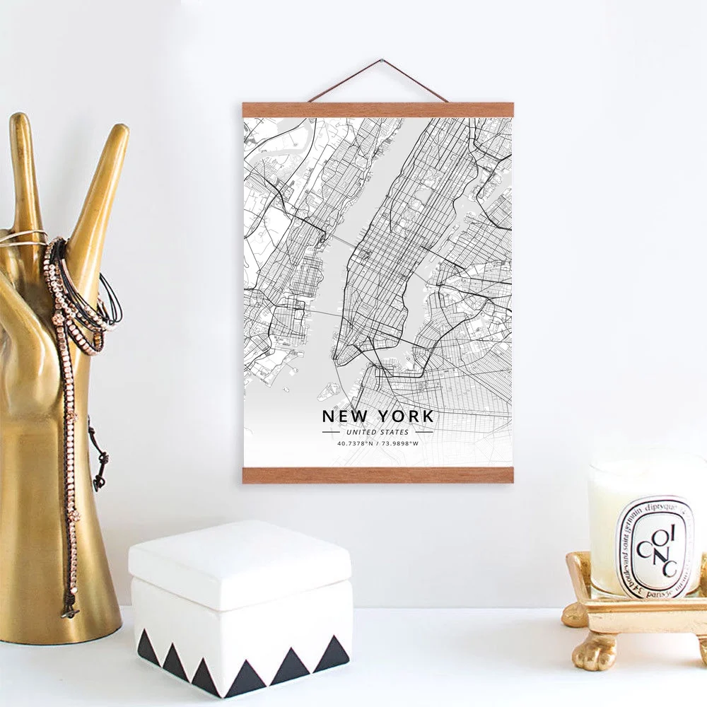 

New York, United States City Map Wooden Framed Canvas Painting Home Decor Wall Art Print Pictures Poster Hanger
