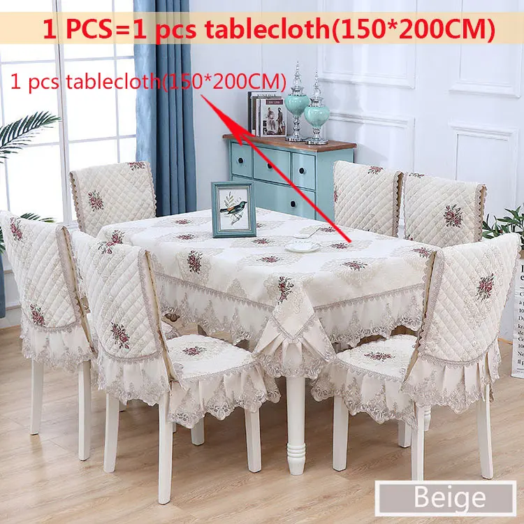 Beige1pcs-150x200cm Европейский жаккард кружевная скатерть подол прямоугольные скатерти чехлы для стульев Подушка смывающаяся печать цветок белая ткань 130*180 см - Цвет: Beige1pcs-150x200cm