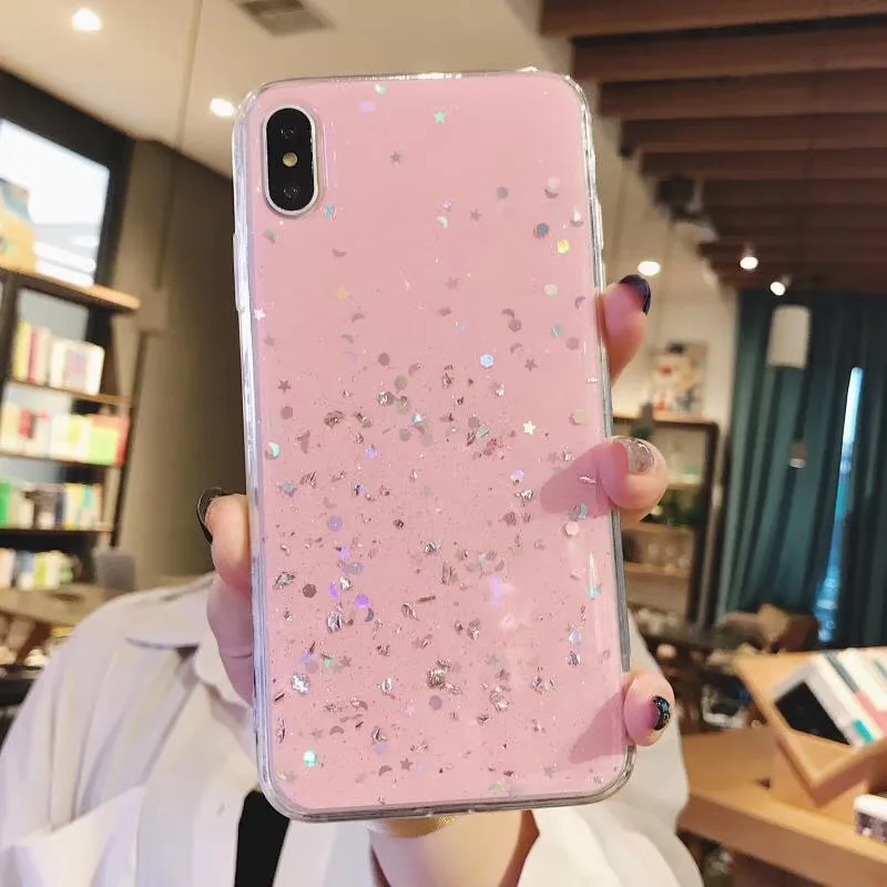 Модный Блестящий чехол с блестками для iphone 11X8 7 Plus 6 6s SE 2020 X XR XS MAX эпоксидная звезда