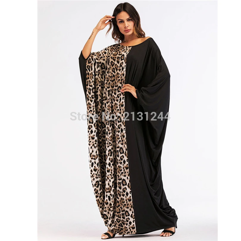 Повседневное леопардовое мусульманское платье макси abaya хлопок Eid свободные