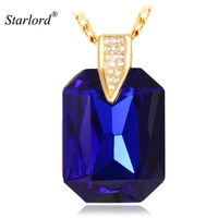 starlord blue synthetic jewelry big fancy stone romantic gift for women gold color charm pendant necklace p343