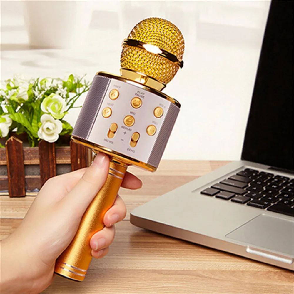 WS-858 Беспроводной Bluetooth Караоке ручной микрофон USB КТВ плеер Mic усилитель Динамик
