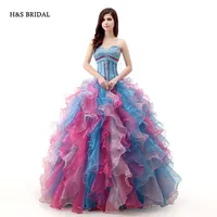 H&S BRIDAL Rainbow Colorful Organza Ball Gown Prom Dresses quinceanera dresses sweet 16 robe de soiree quinceanera gowns