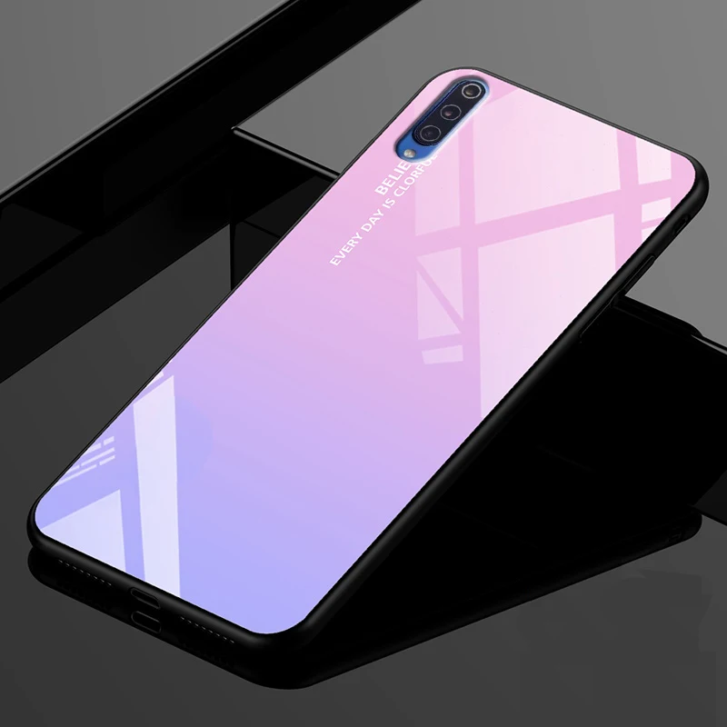 Pink Gradient Case For Huawei P30 Pro P30lite Tempered Glass Back Cover Silicone Edge On Honor 20 7A 7C Pro 8 9 10 Lite 8X 7X Shell - Цвет: Pink