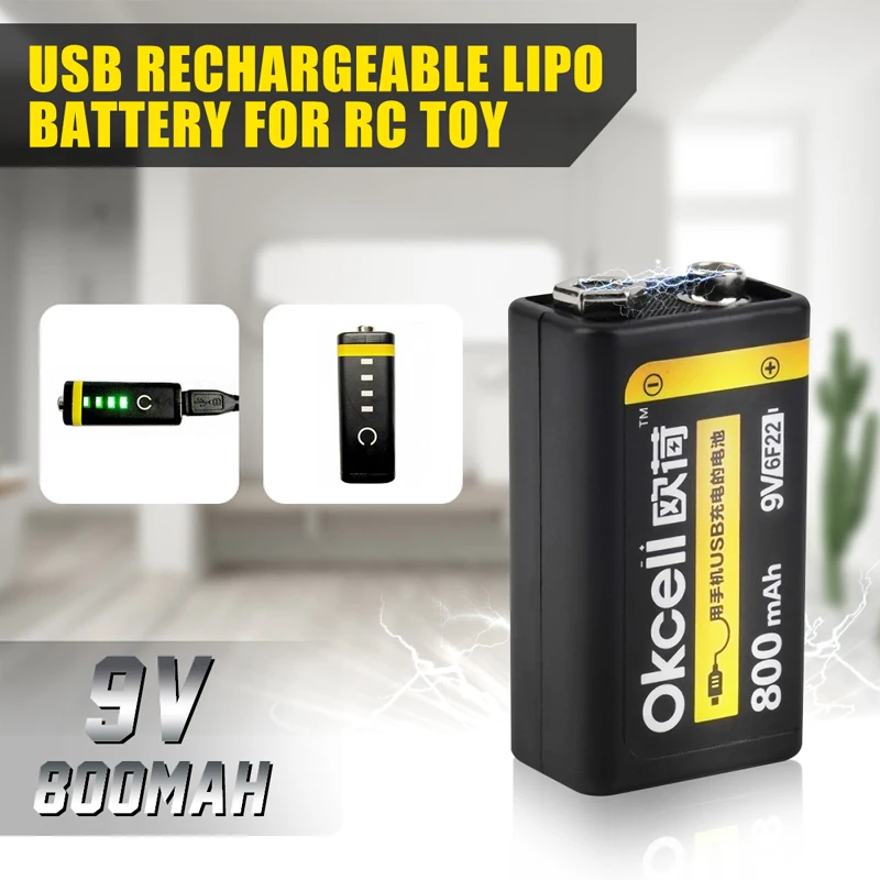 Горячая Распродажа OKcell 9V 800mAh USB аккумуляторная батарея Lipo для радиоуправляемого