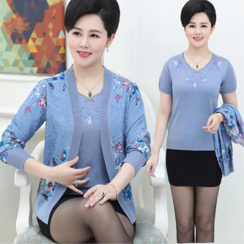 

sweters women 2019 new spring women's knitting Two sets summer Short sleeve+Long sleeve knitting Cardigan Wool sweater female