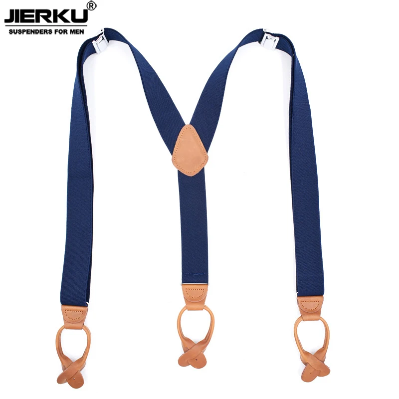 

JIERKU Genuine Leather Suspenders Buttons Braces Suspensorio Trousers Strap Father/Husband's Gift 3.5*120cm JKB01