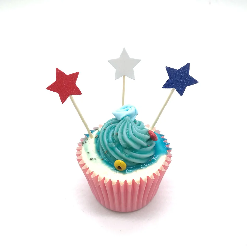 100pcs Glitter Star Cupcake Toppers Cake Topper Picks Decorative Food Independence Day 4th Of July Party Supplies Favors | Дом и сад