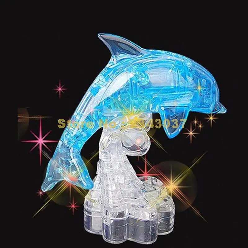 Розовый синий дельфины животных 3d кристалл головоломки diy обучающая игрушка