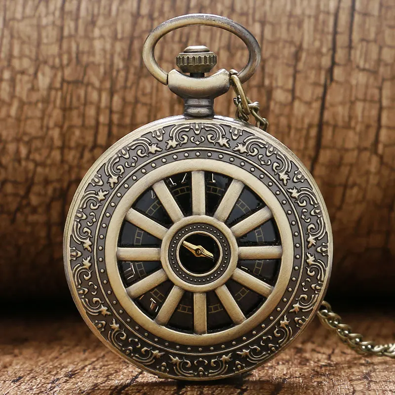 

Vintage Bronze Hollow Wheel Gear Case Quartz Pocket Watch Roman Numerals Men Women Necklace Pendant Chain Birthday Gift P317