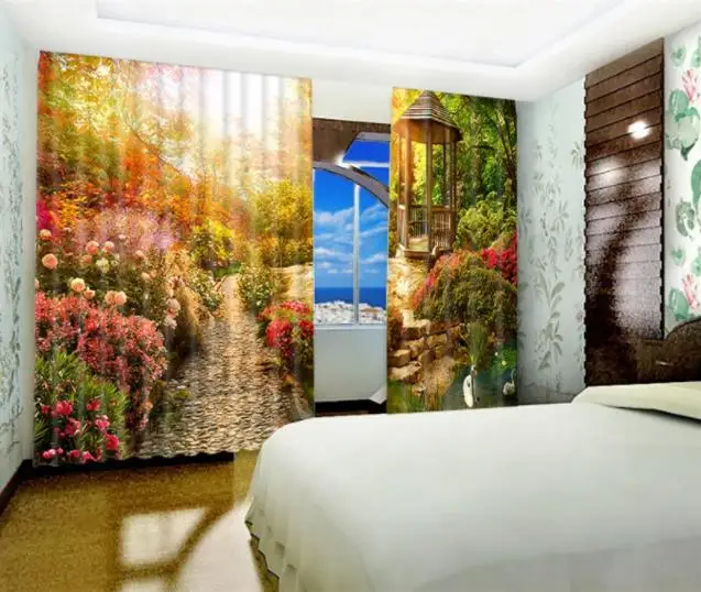 

customize 2019 European style garden pink blackout curtain Living room bedroom window photo print curtains