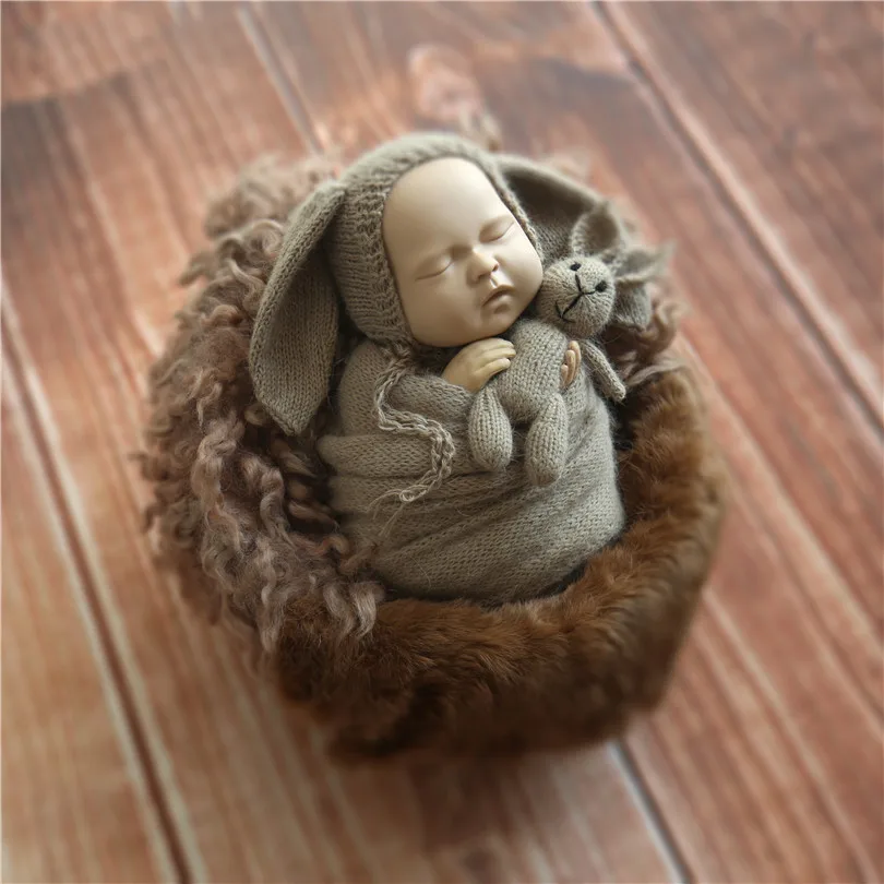 Crochet Angora Hat Knitted Fluffy Khaki Bonnet Easter Amigurumi Pig Toy Knit Piggy Doll Newborn Baby Shower Gift Prop | Детская одежда