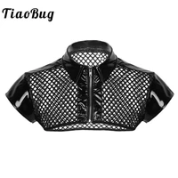 tiaobug mens mesh fishnet see through patent leather splice harness muscle bondage hot sexy men clubwear costume crop tank top