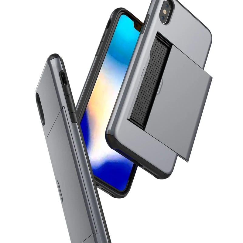 Hybrid Slide Credit Card Holder Case for iPhone 6 6S 7 8 Plus TPU + Plastic Shockproof X Xs Max XR Anti Knock Cover | Мобильные