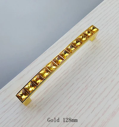 Gold 128mm Супер Блестящий Кристалл Стекло Алмазная золотая ручка мебель раздвижные двери ручки ящика Шкаф Кухонные шкафы шкаф ручка - Цвет: Gold 128mm