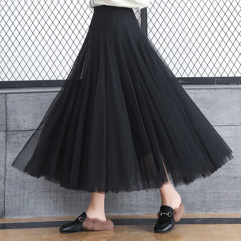 Женская длинная юбка плиссированная Однотонная макси с высокой талией и