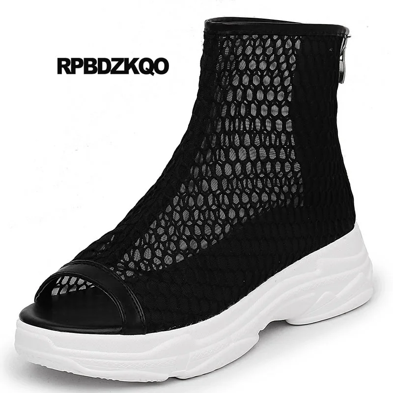 летние Белые сапоги на платформе меш Голова рыбы женщины обувь вырезать Flatform