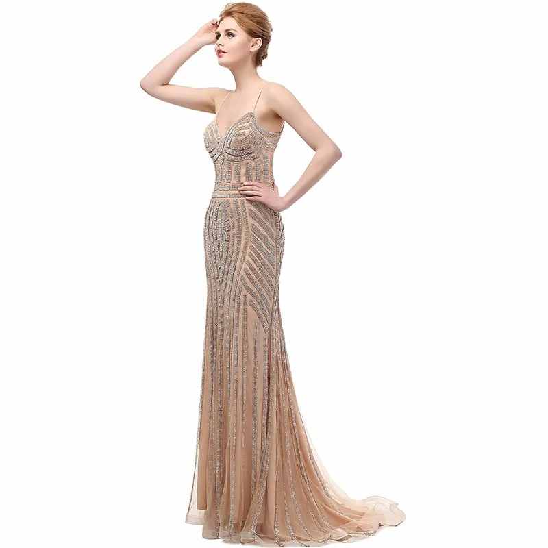 Robe De Soiree блестящие вечерние платья с кристаллами размера плюс длинные платья цвета шампанского для выпускного вечера красивые вечерние платья русалки LX116