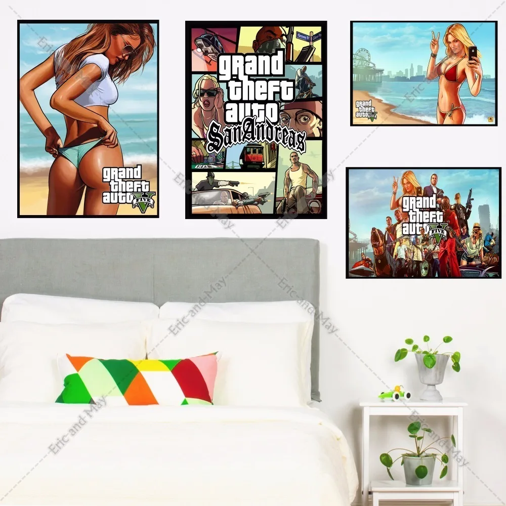 GTA 5 игра Винтаж Холст Искусство Печать Живопись Плакат Настенные картины для украшения дома Настенный декор подарки на год без рамки