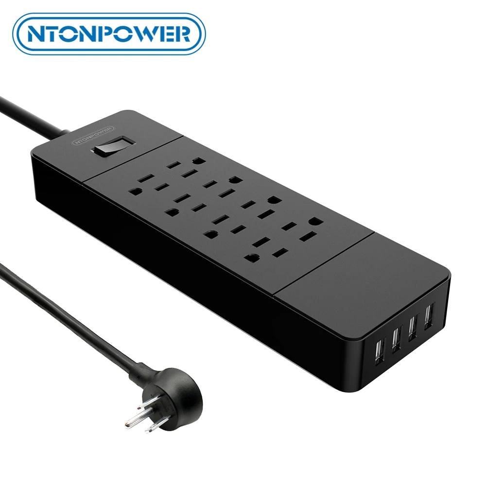 

NTONPOWER Surge Protector Family Power Strip 8 AC 4 USB Charger Station Hanging Slot for Mounted US Electrical Plug for Office