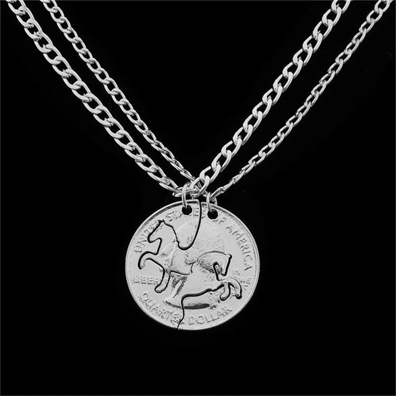 Two Horses Lover Couples Best Friend Gifts Pendant Necklaces Coin Charm silver Necklace women men jewelry love girl present 2pcs | Украшения