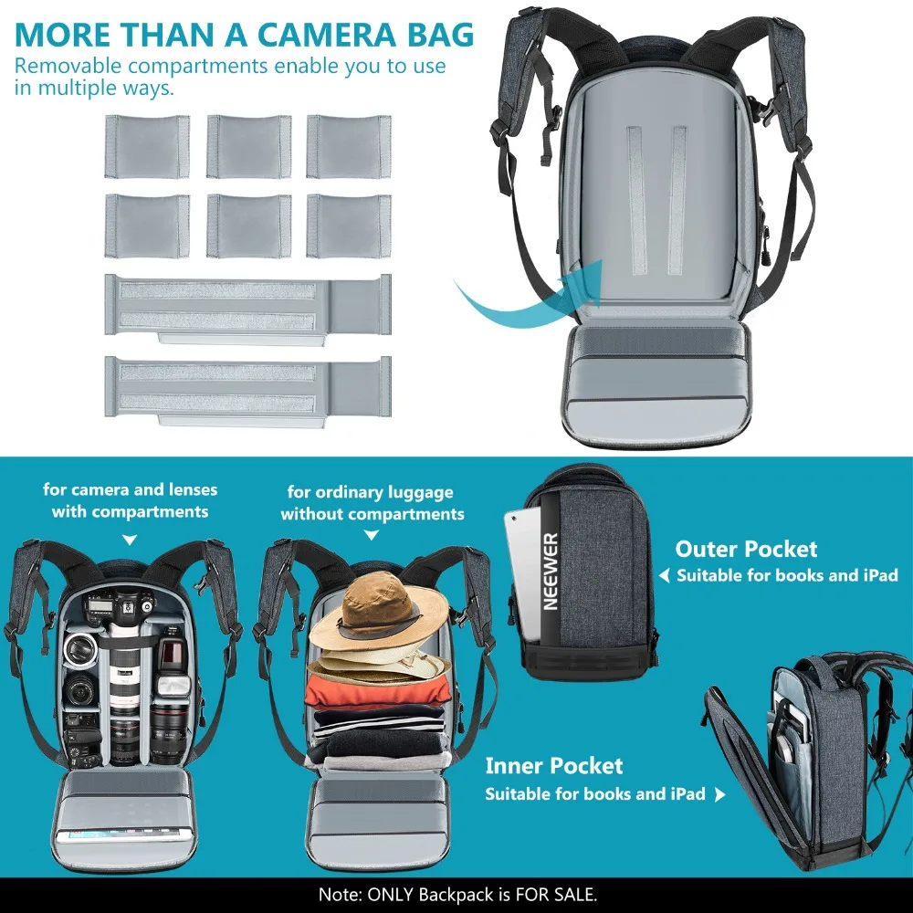 Neewer Camera Backpack Съемный мягкий чехол для камеры для зеркальных камер, беззеркальных камер, объективов, штативов