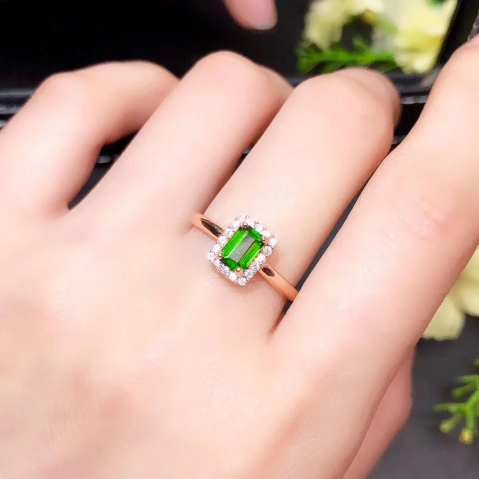 elegant rectangle green diopside pendant for necklace real 925 silver material natural gem clear gold plated color | Украшения и