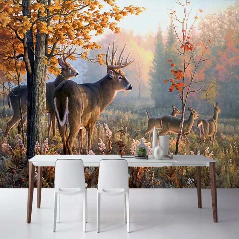 

photo wallpaper Modern oil painting mural custom elk forest pastoral wallpaper living room restaurant TV Background wall mural