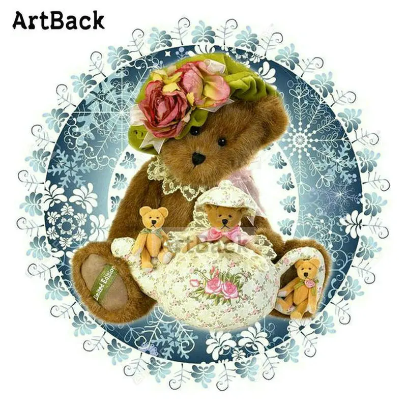ARTBACK, 5d diy Алмазная картина медведь, полный квадрат, Круглый, мультфильм Алмазная мозаика, алмазная вышивка для детей, рождественские подарки - Цвет: ARF-510
