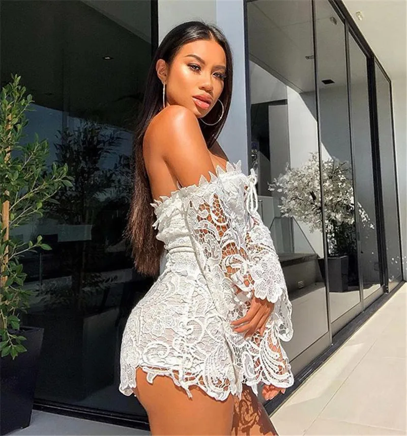 Комбинезон женский кружевной с открытыми плечами пикантный элегантный ажурный
