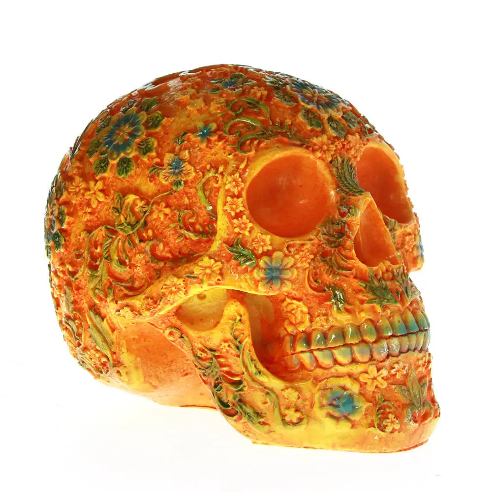 Разноцветный цветочный полированный резной череп фигурка из смолы натуральный