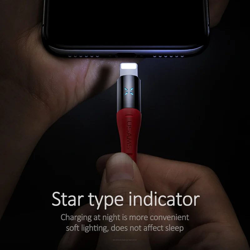 USAMS Интеллектуальный usb-кабель для зарядки iPhone X 8 6 7 с дышащим освещением