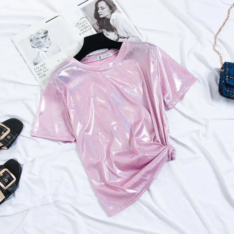 Женский Яркий топ с короткими рукавами свободная облегающая футболка надписью