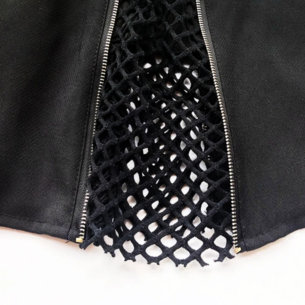 Женская юбка в стиле панк черная сетчатая трапециевидной формы на молнии женские