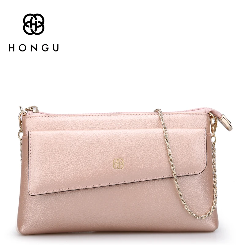 HONGU 100% натуральная кожа женские сумки сумка через плечо цепи конверт Дамская