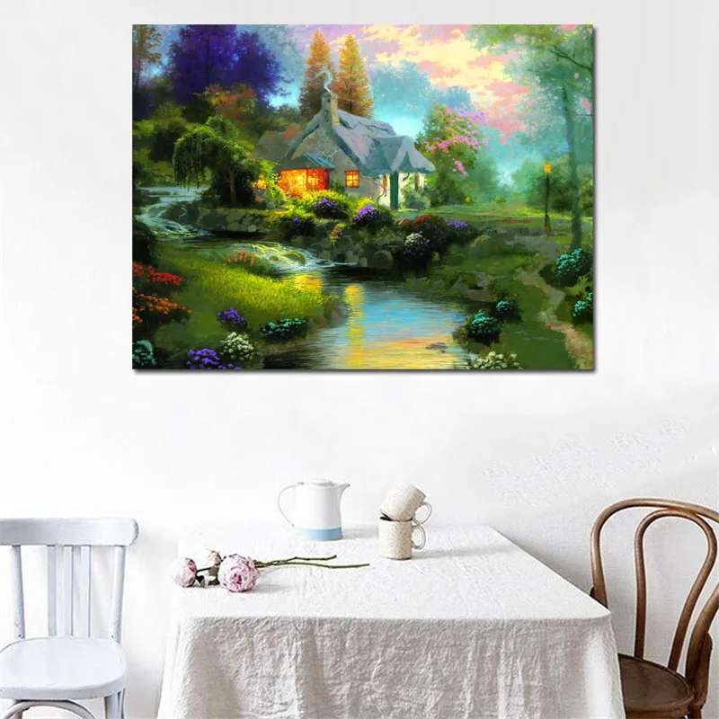 Томас Кинкейд Весна на Creekside дача холст картина печать гостиная домашний декор